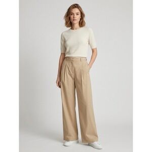 TWP Didi Pleated Wide Leg Trousers Khaki Viscose Linen Blend Size 10 Made in USA